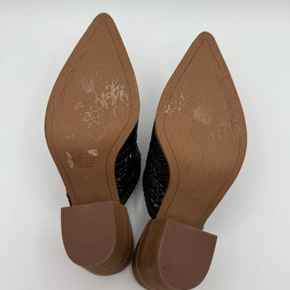 Sam Edelman Lilliana Black Woven Pointed Toe Mules Heels Size 8 Elegant - Picture 5 of 16